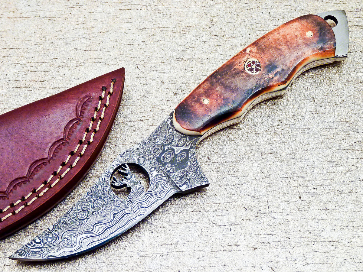Damascus Steel Custom Handmade Hunting Skinning Knife 8.25" - TOPHATTER'S ARMORY DEALS