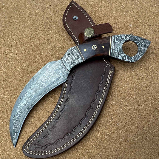 10" Handmade Damascus Karambit Knife With Walnut Wood Handle