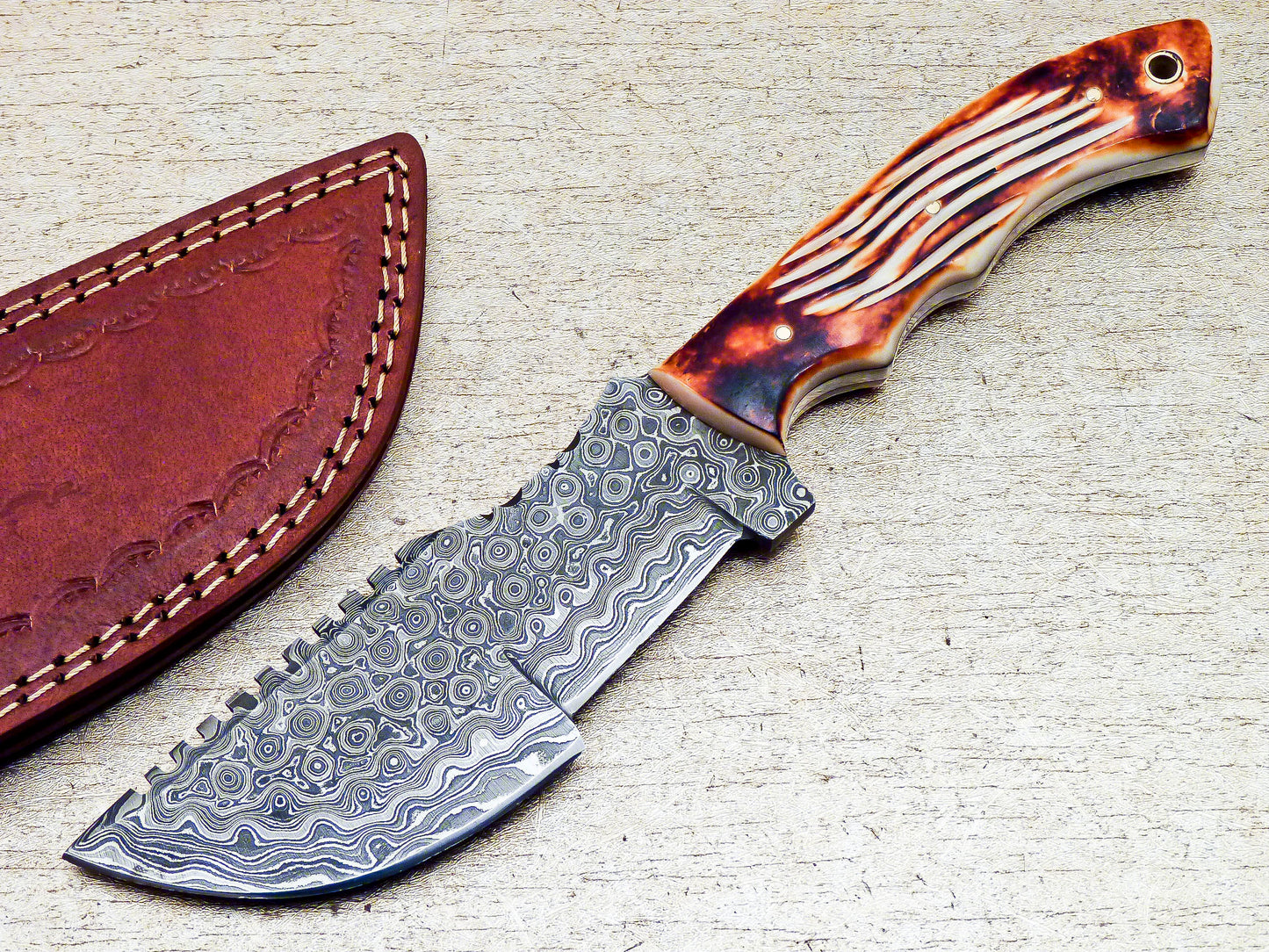 Damascus Steel Custom Handmade Hunting Tracker Knife 10"