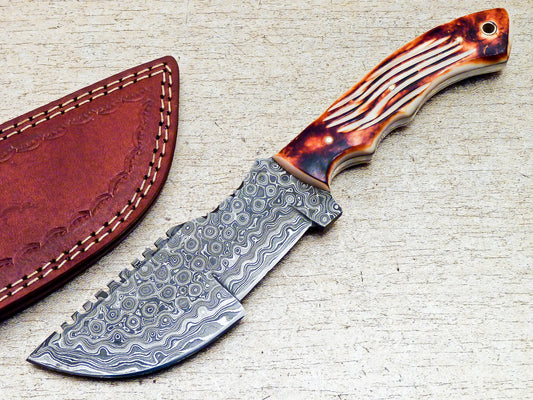 Damascus Steel Custom Handmade Hunting Tracker Knife 10"