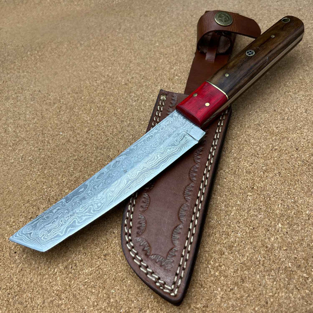 10.5" Damascus Steel Custom Handmade Hunting Skinning Tanto Knife - TOPHATTER'S ARMORY DEALS