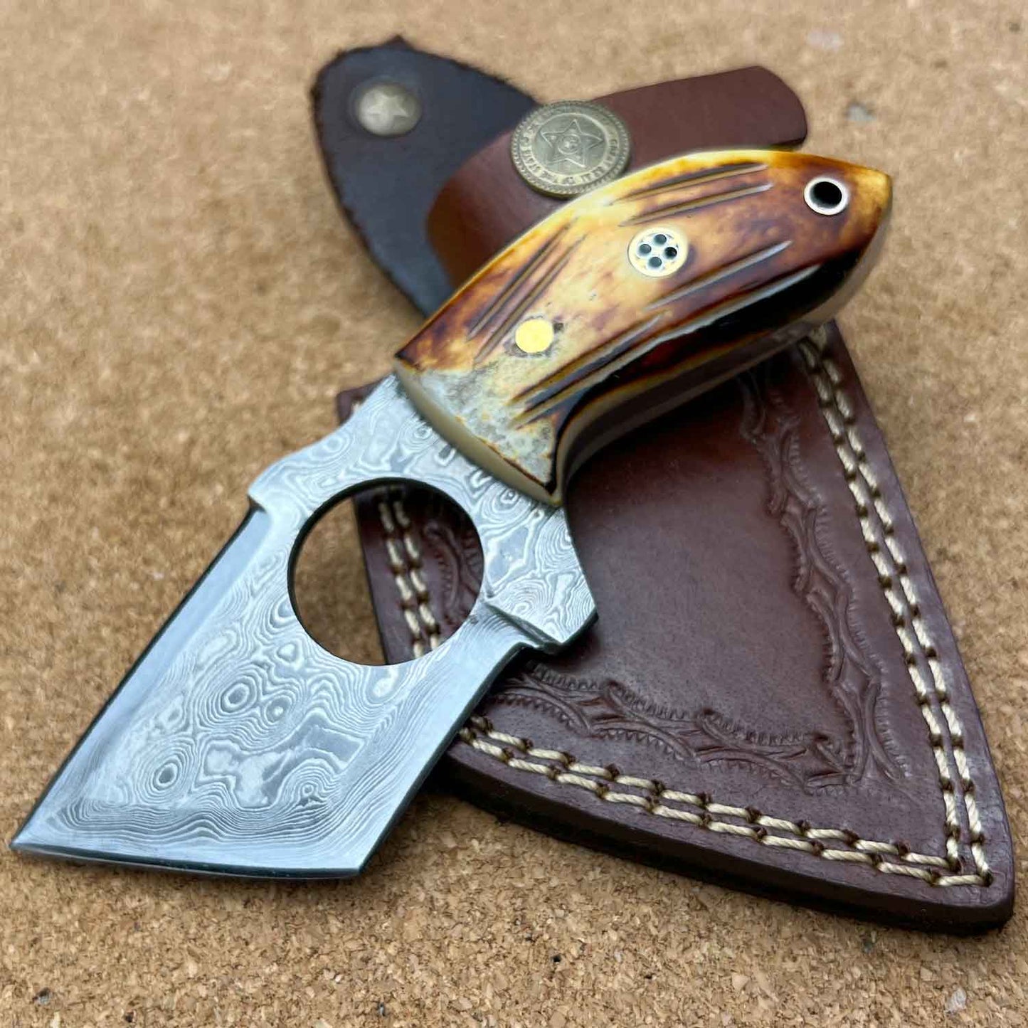 5.25" Handmade Damascus Steel Custom Tanto Punch Knife