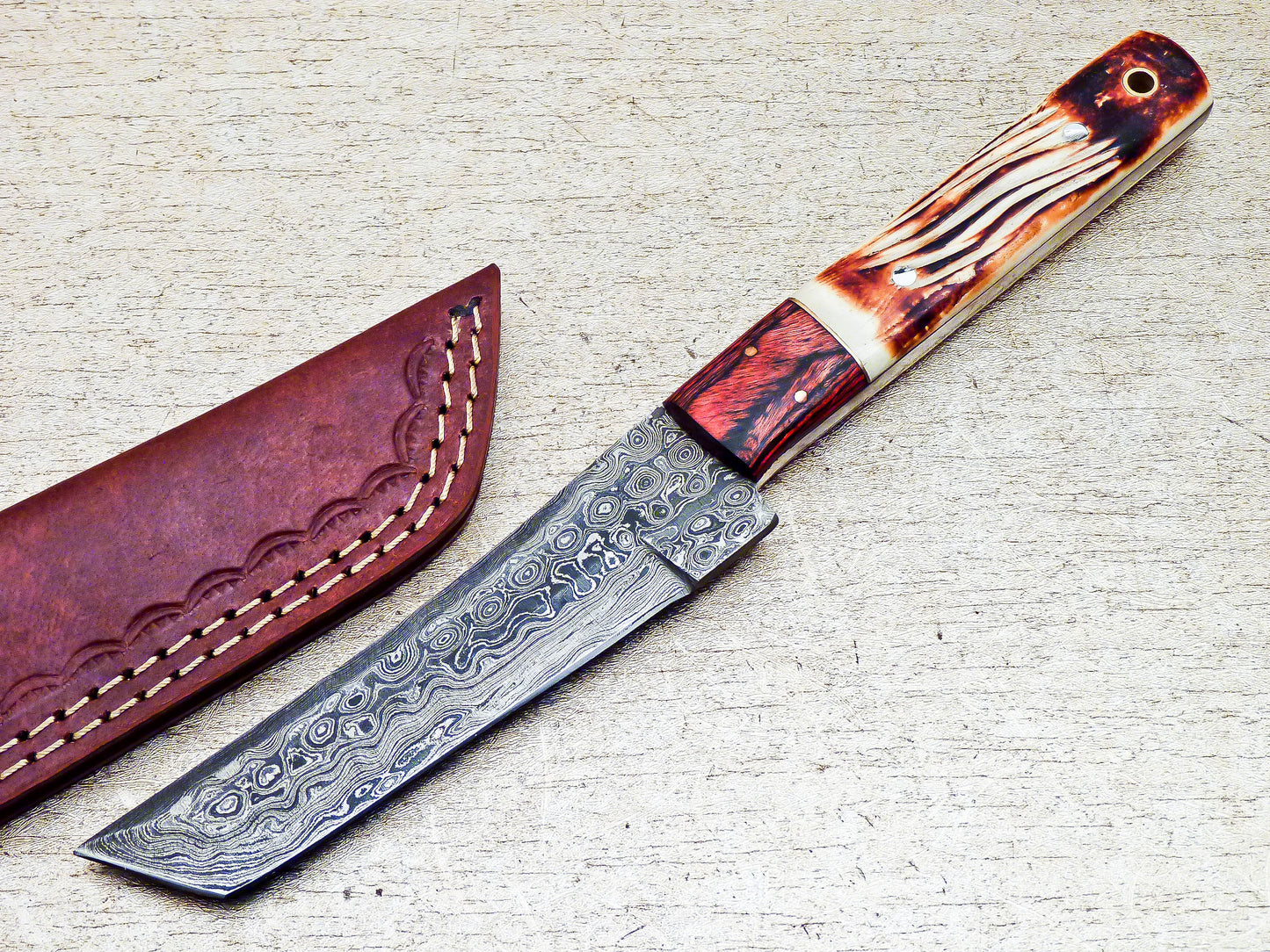 Custom Handmade Damascus Steel Hunting Tanto Knife 10"