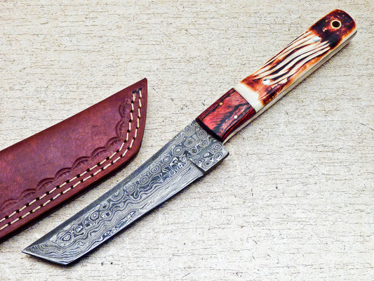 Custom Handmade Damascus Steel Hunting Tanto Knife 10"