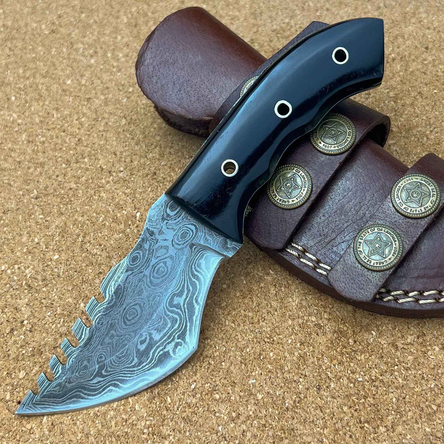 6.5" Damascus Steel Custom Handmade Hunting Mini Tracker Knife