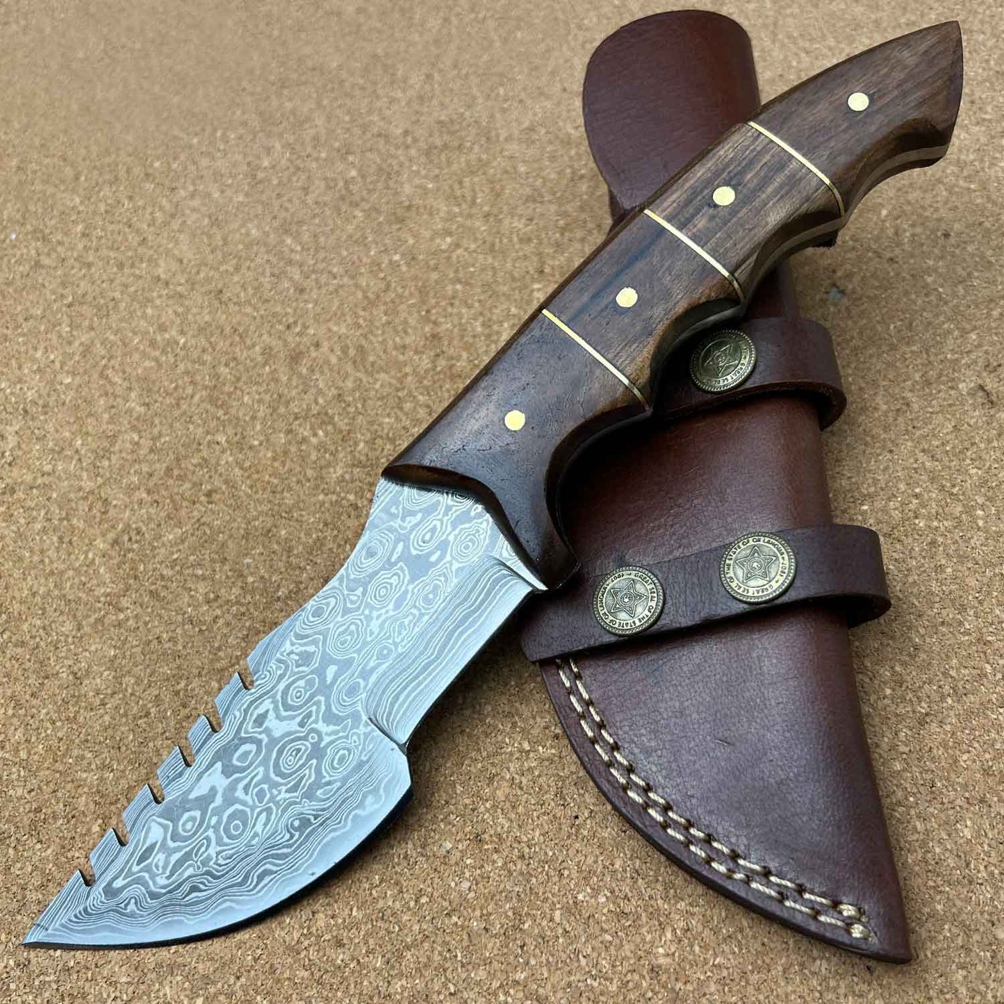 11.5" Damascus Steel Custom Handmade Tracker Skinning Hunting Knife