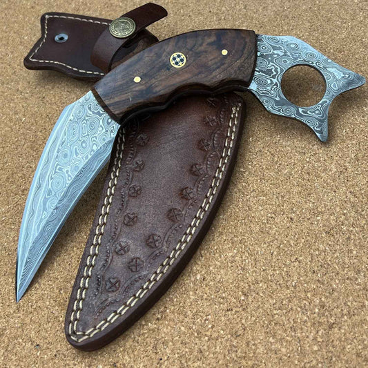10" Custom Handmade Damascus Steel Karambit Tactical Knife
