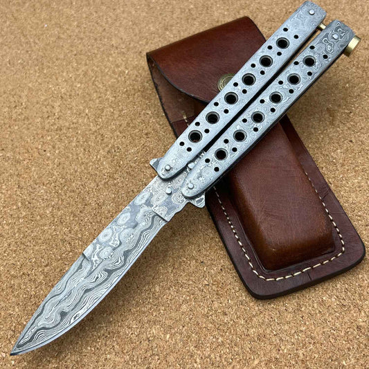 9" Damascus Steel Custom Handmade Premium Butterfly Knife