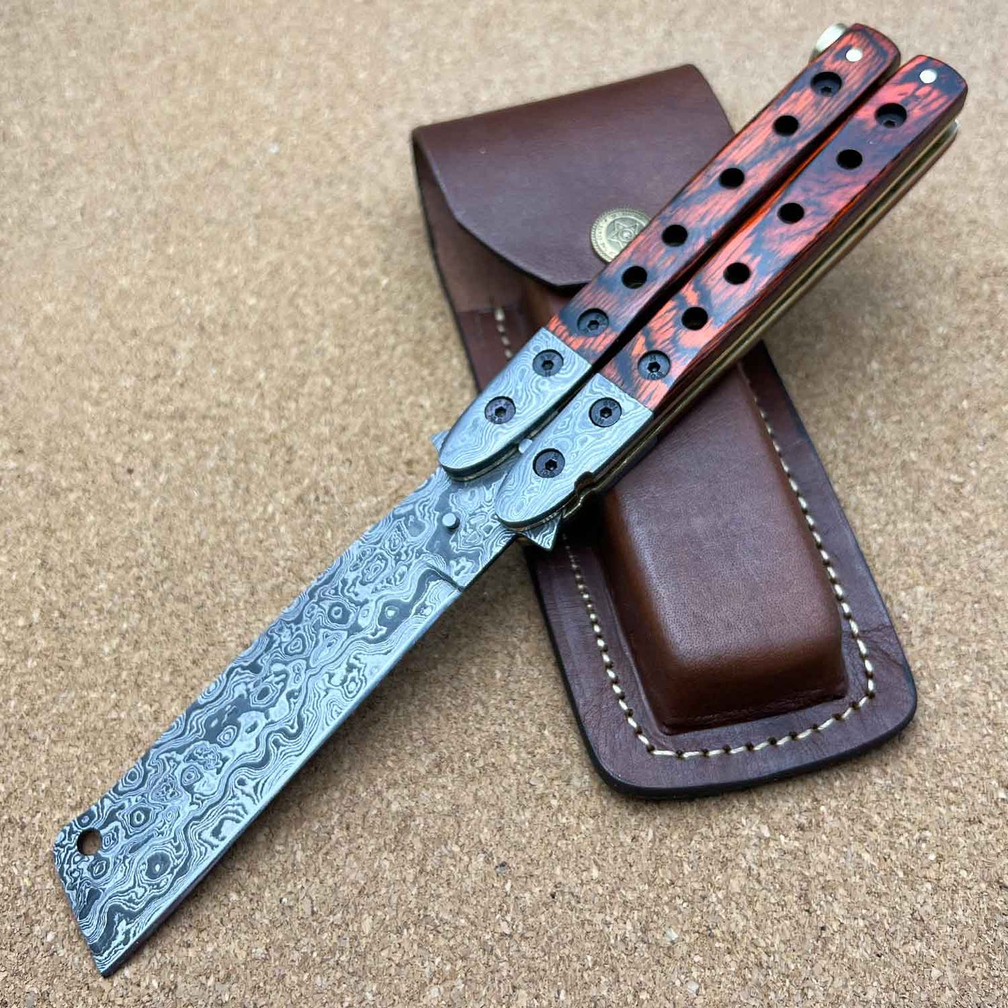 9" Damascus Steel Custom Handmade Razor Blade Premium Butterfly Knife