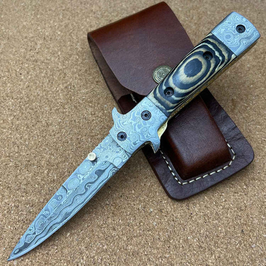 8.25" Damascus Steel Custom Handmade Folding Pocket Outdoor Knife