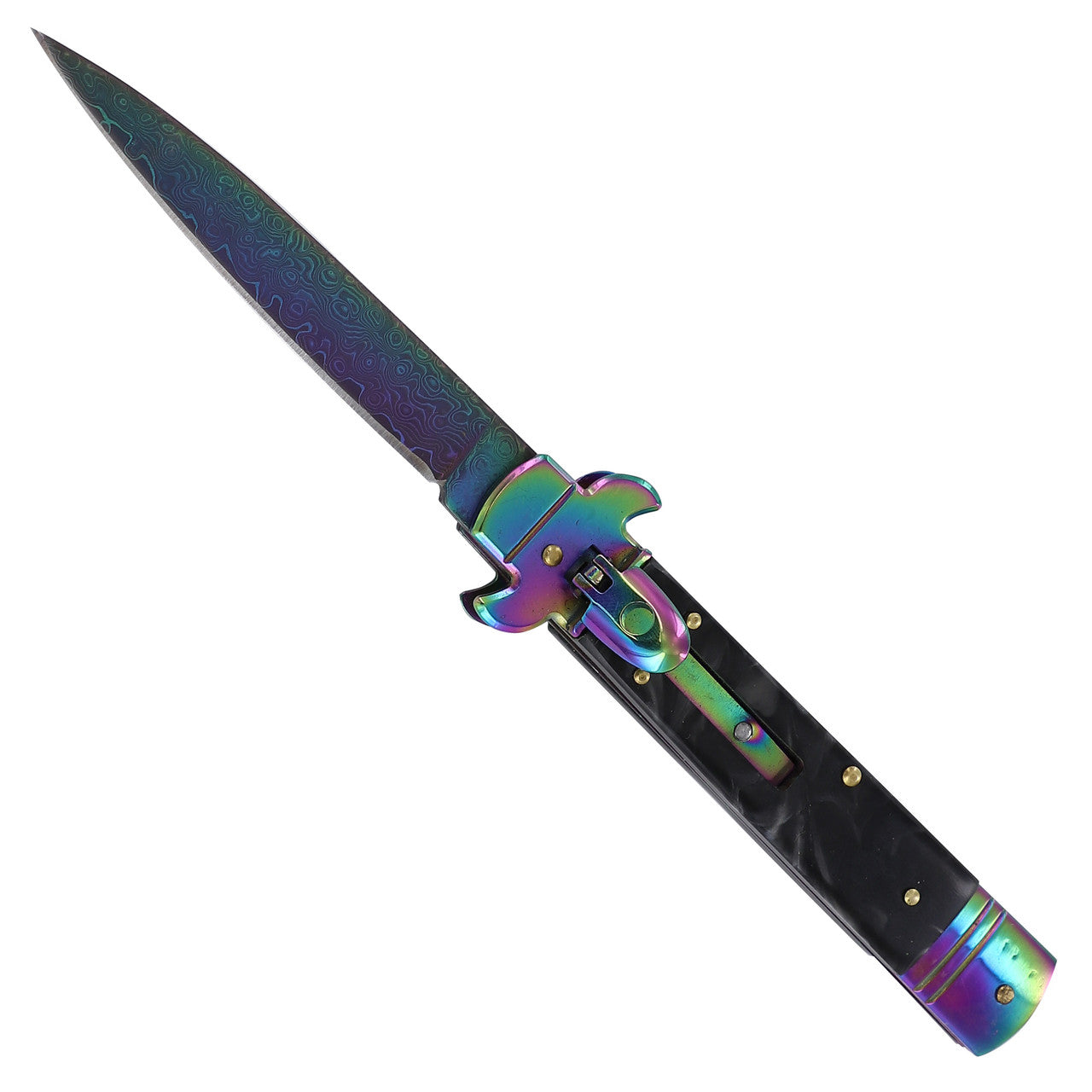 9.5" Poison Jab Damascus Steel Titanium Automatic Stiletto Lever Lock Knife