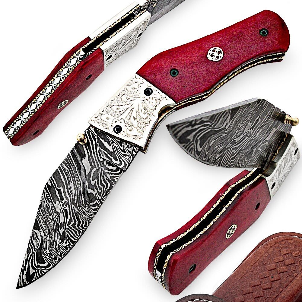 Outdoor Everyday Camping Damascus Red Horse Canyon Folding Knife