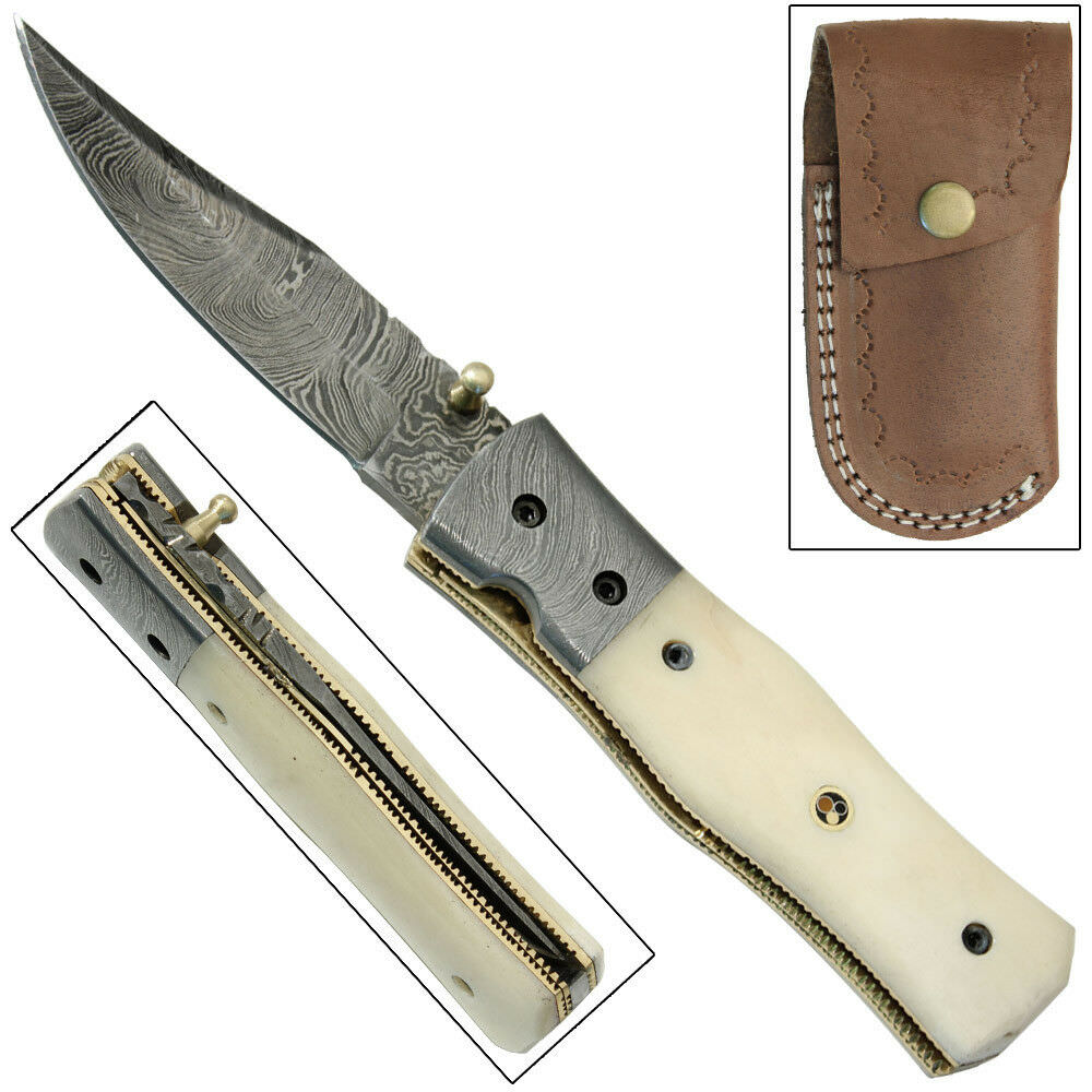 Damascus Steel American West Liner Lock Folding Hand Forged Pocket Knife