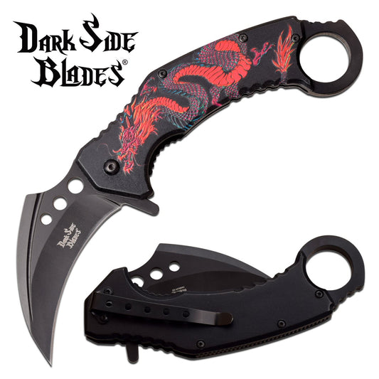 Black Red Dragon Karambit Tactical Spring Assist Folding Knife