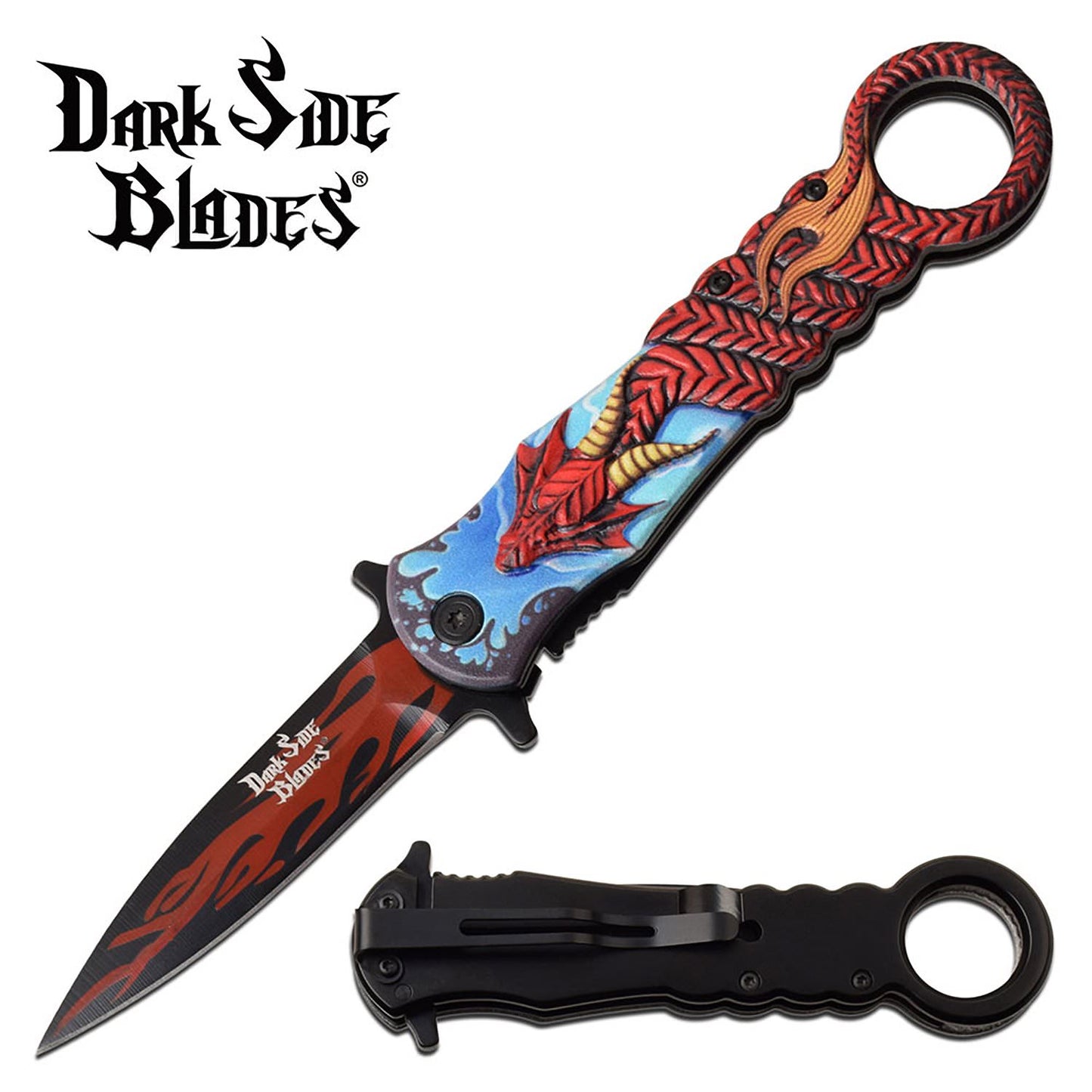 Spring Assisted Knife Red Dragon Pocket Knife