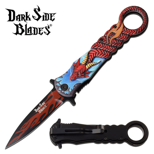 Spring Assisted Knife Red Dragon Pocket Knife