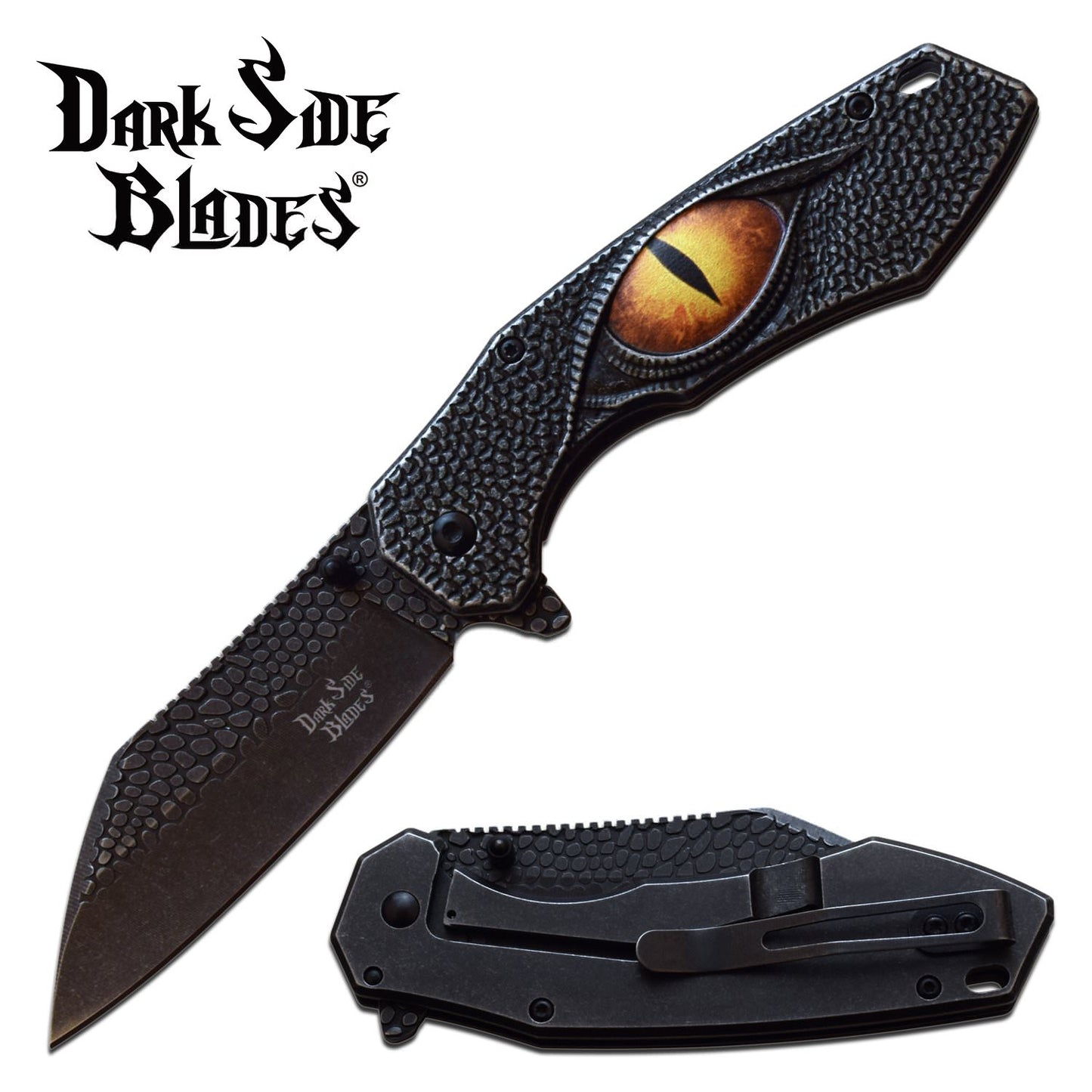 Dragon Eye Stonewash Scale Blade Spring Assist Folding Knife