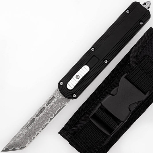 9.5" Damascus Steel Dual Action Automatic Out The Front Pocket Knife
