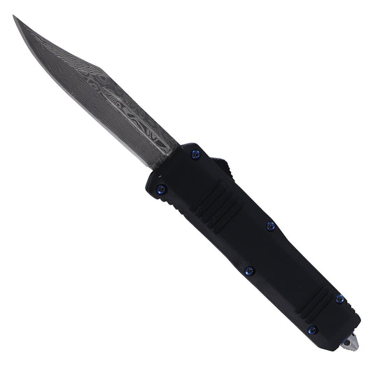 6.9" Touch of Sapphire Damascus Steel Compact Automatic OTF knife
