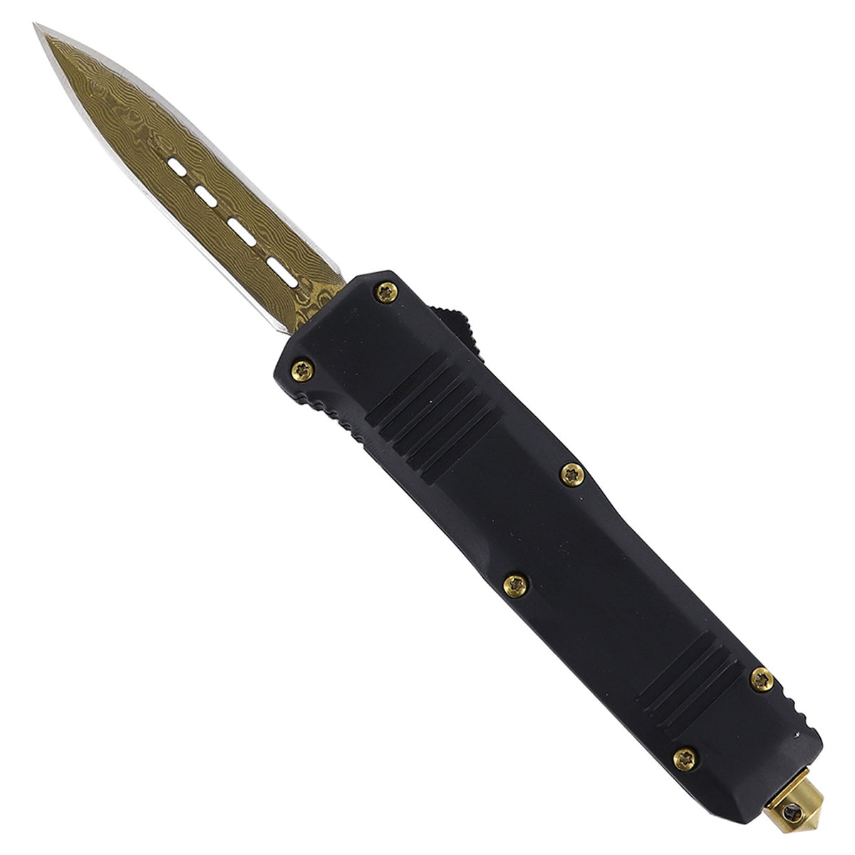 6.75" Golden Fang Compact Damascus Steel Automatic OTF Knife - TOPHATTER'S ARMORY DEALS