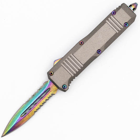 6.75" Antidote Titanium Damascus Steel Compact Out The Front Knife
