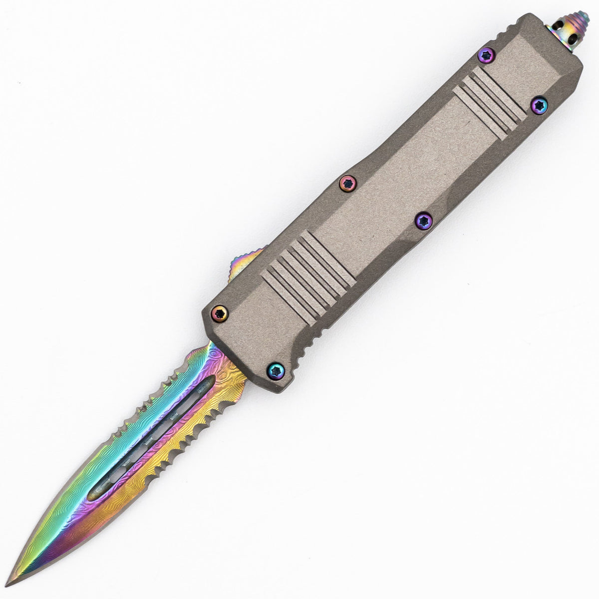 6.75" Antidote Titanium Damascus Steel Compact Out The Front Knife - TOPHATTER'S ARMORY DEALS