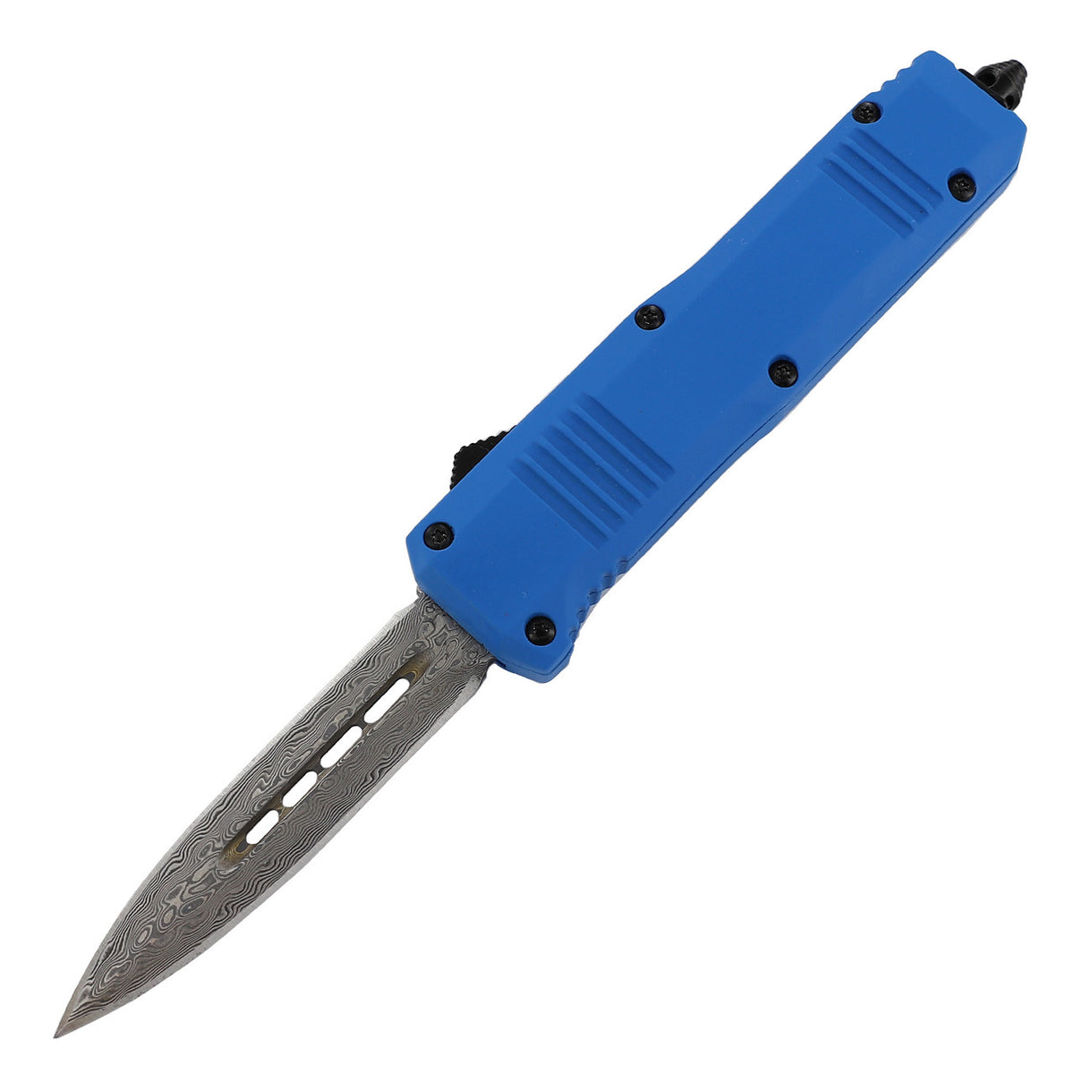 6.8" Blue Damascus Steel Automatic Dual Action Out The Front Knife - TOPHATTER'S ARMORY DEALS