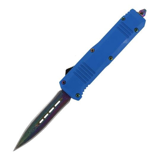 6.9" Dark Star Damascus Steel Automatic Dual Action Out The Front Knife