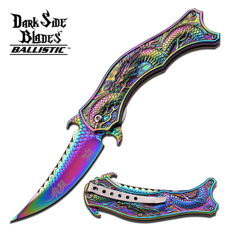 Dark Side Blades Rainbow Titanium Spring Assisted Knife Fantasy Dragon - TOPHATTER'S ARMORY DEALS