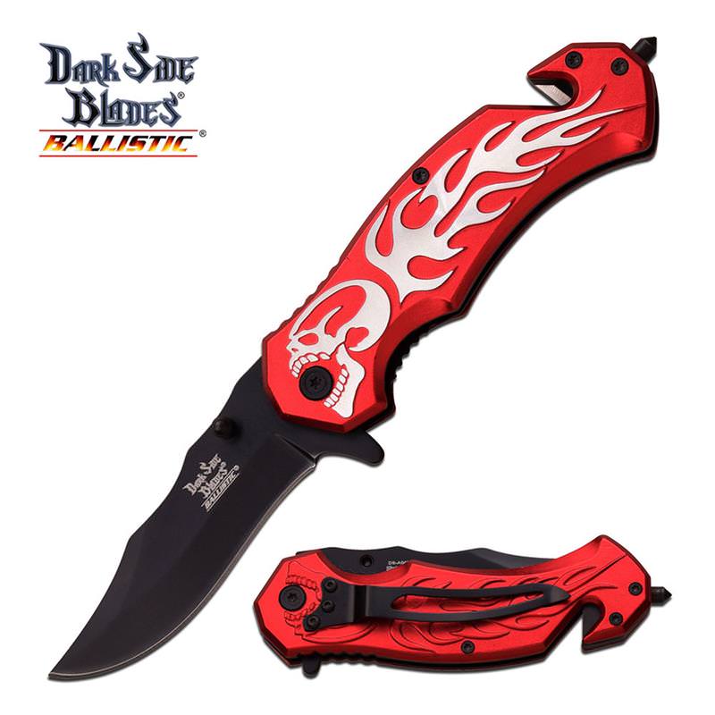 Red Skull Flame Tactical Hunting Rescue Spring Assist Pocket Knife