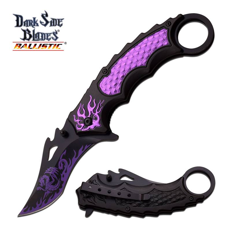 Dark Side Blades Purple Dragon Tactical Hunting Spring Assisted Pocket Knife