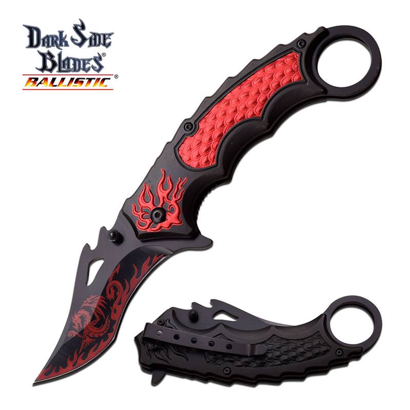 Red Dragon Flame Tactical Karambit Spring Assist Folding Knife - TOPHATTER'S ARMORY DEALS