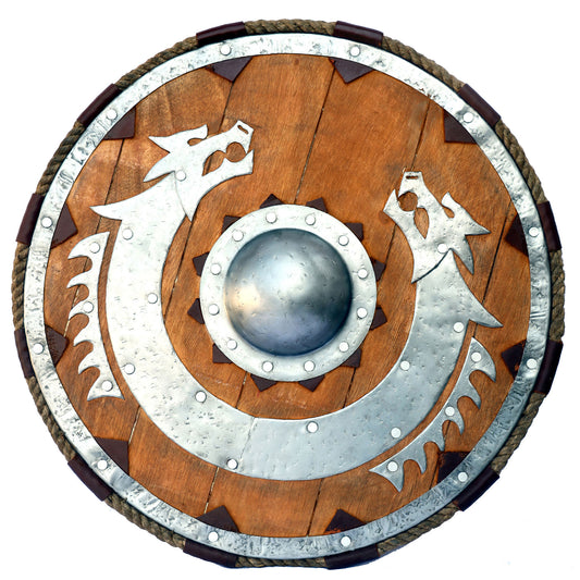 Medieval Viking Warrior Wooden Round Shield with Dragon Face