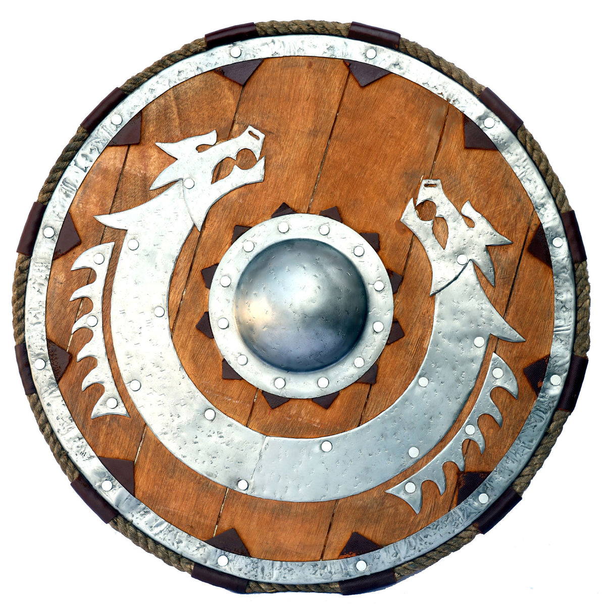Medieval Viking Warrior Wooden Round Shield with Dragon Face - TOPHATTER'S ARMORY DEALS