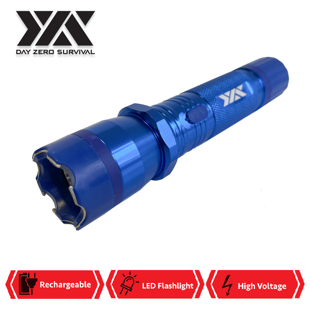 DZS Blue Metal Stun Gun 10 Million Volt Rechargeable with Flashlight - TOPHATTER'S ARMORY DEALS