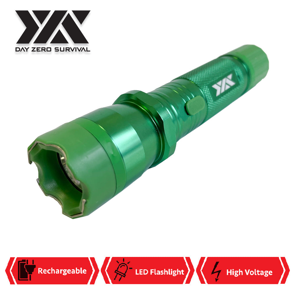 DZS Green Metal Stun Gun 10 Million Volt Rechargeable with Flashlight - TOPHATTER'S ARMORY DEALS