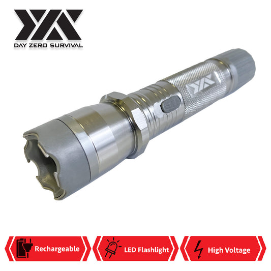 DZS Silver Metal Stun Gun 10 Million Volt Rechargeable with Flashlight