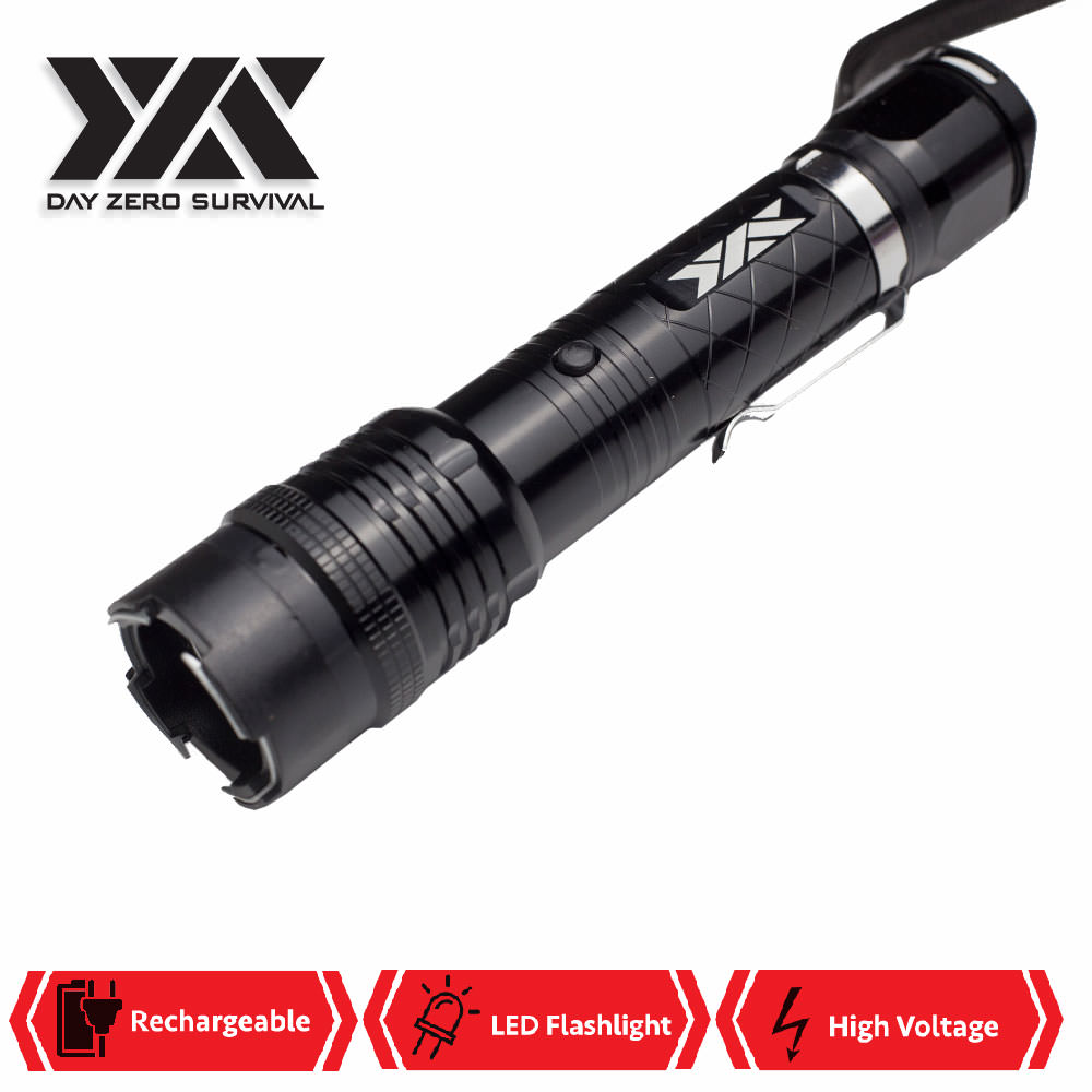 DZS METAL Tactical Stun Gun Rechargeable With LED Flashlight - TOPHATTER'S ARMORY DEALS