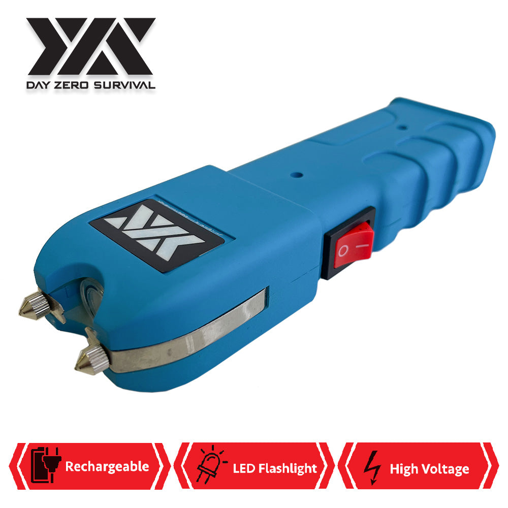 DZS Blue Stun Gun Heavy Duty Rechargeable with LED Flashlight - TOPHATTER'S ARMORY DEALS