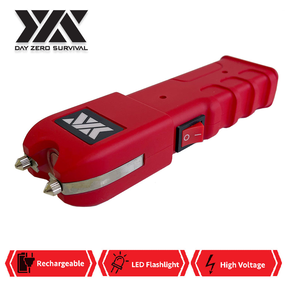 DZS Red Stun Gun Heavy Duty Rechargeable with LED Flashlight - TOPHATTER'S ARMORY DEALS