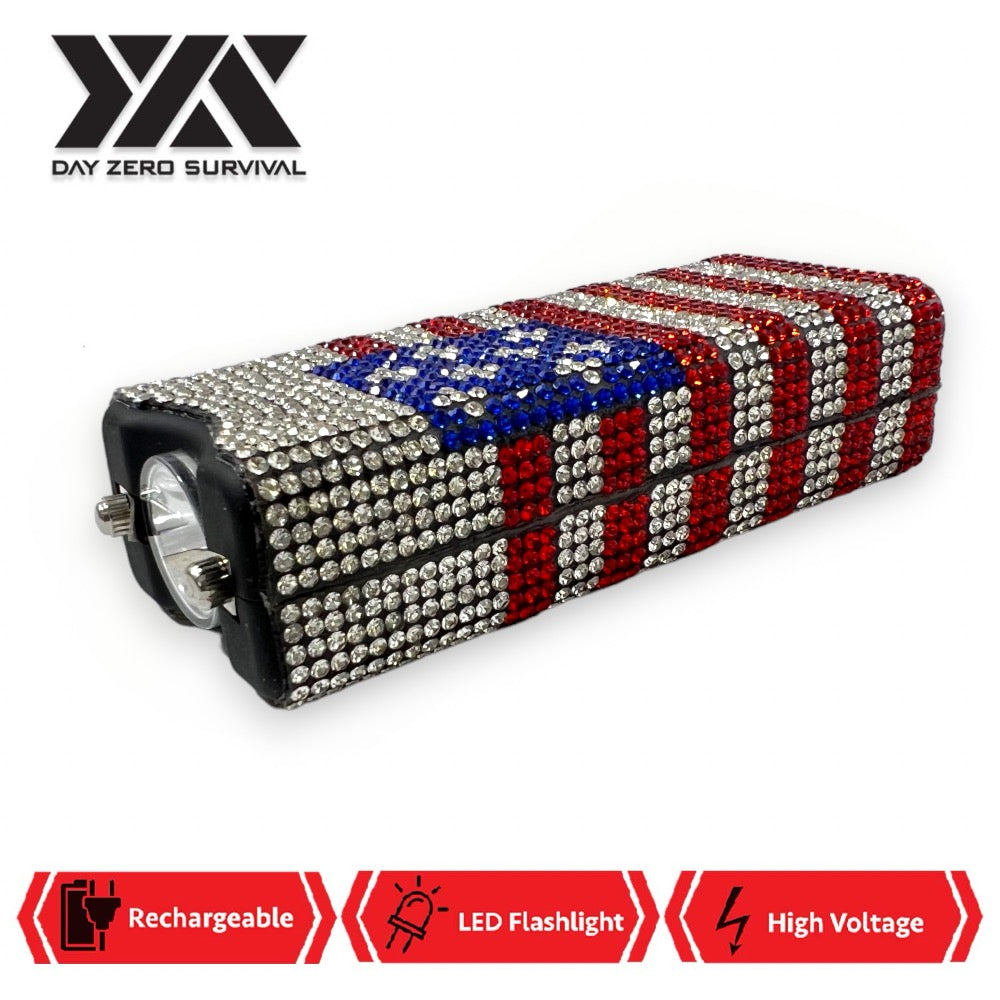American Flag Rhinestone DZS Rechargeable Self Defense Mini Bling Stun Gun - TOPHATTER'S ARMORY DEALS