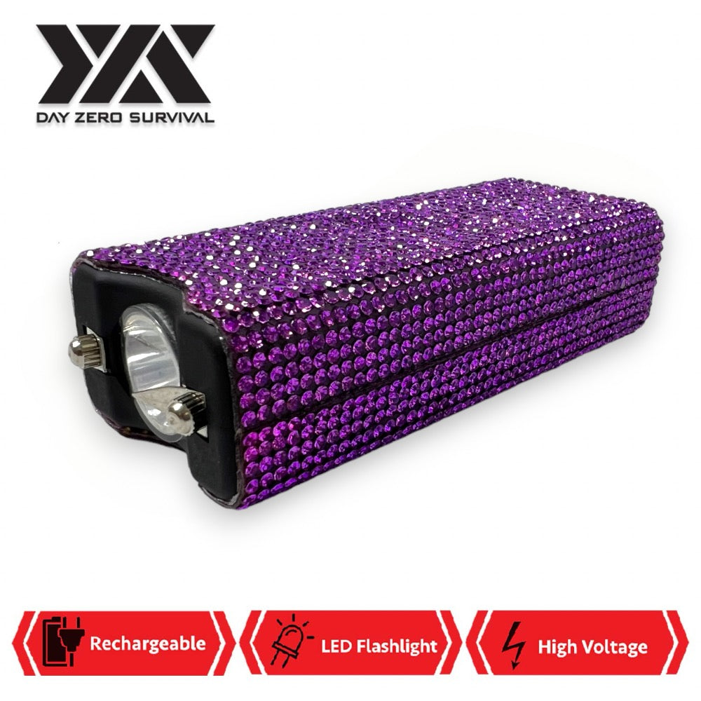 Purple Rhinestone DZS Rechargeable Self Defense Mini Bling Stun Gun - TOPHATTER'S ARMORY DEALS