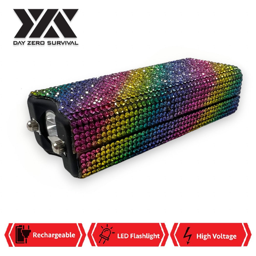Rainbow Rain Rhinestone DZS Rechargeable Self Defense Mini Bling Stun Gun - TOPHATTER'S ARMORY DEALS