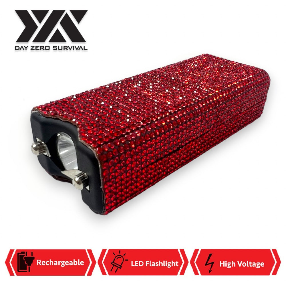 Red Rhinestone DZS Rechargeable Self Defense Mini Bling Stun Gun - TOPHATTER'S ARMORY DEALS