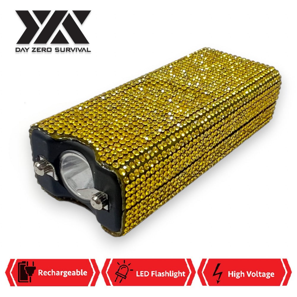 Yellow Rhinestone DZS Rechargeable Self Defense Mini Bling Stun Gun - TOPHATTER'S ARMORY DEALS