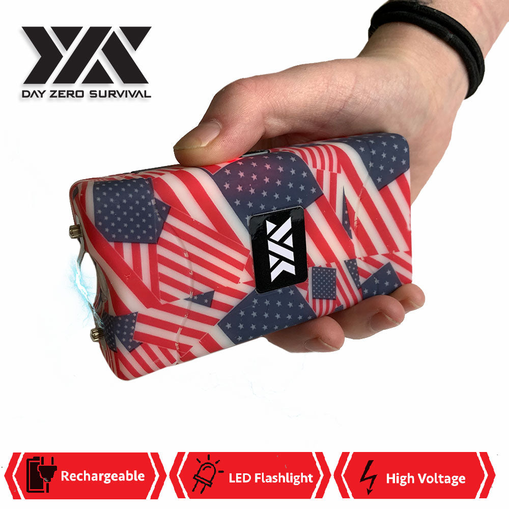 DZS 10 Million Volt Self Defense USA Flag Print Stun Gun Rechargeable