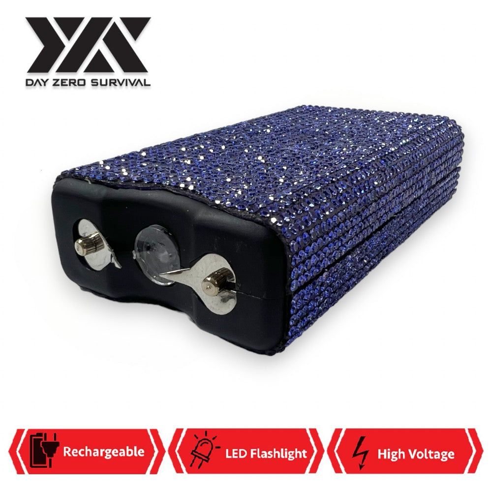 Blue Rhinestone DZS 10 Million Volt Self Defense Bling Stun Gun - TOPHATTER'S ARMORY DEALS