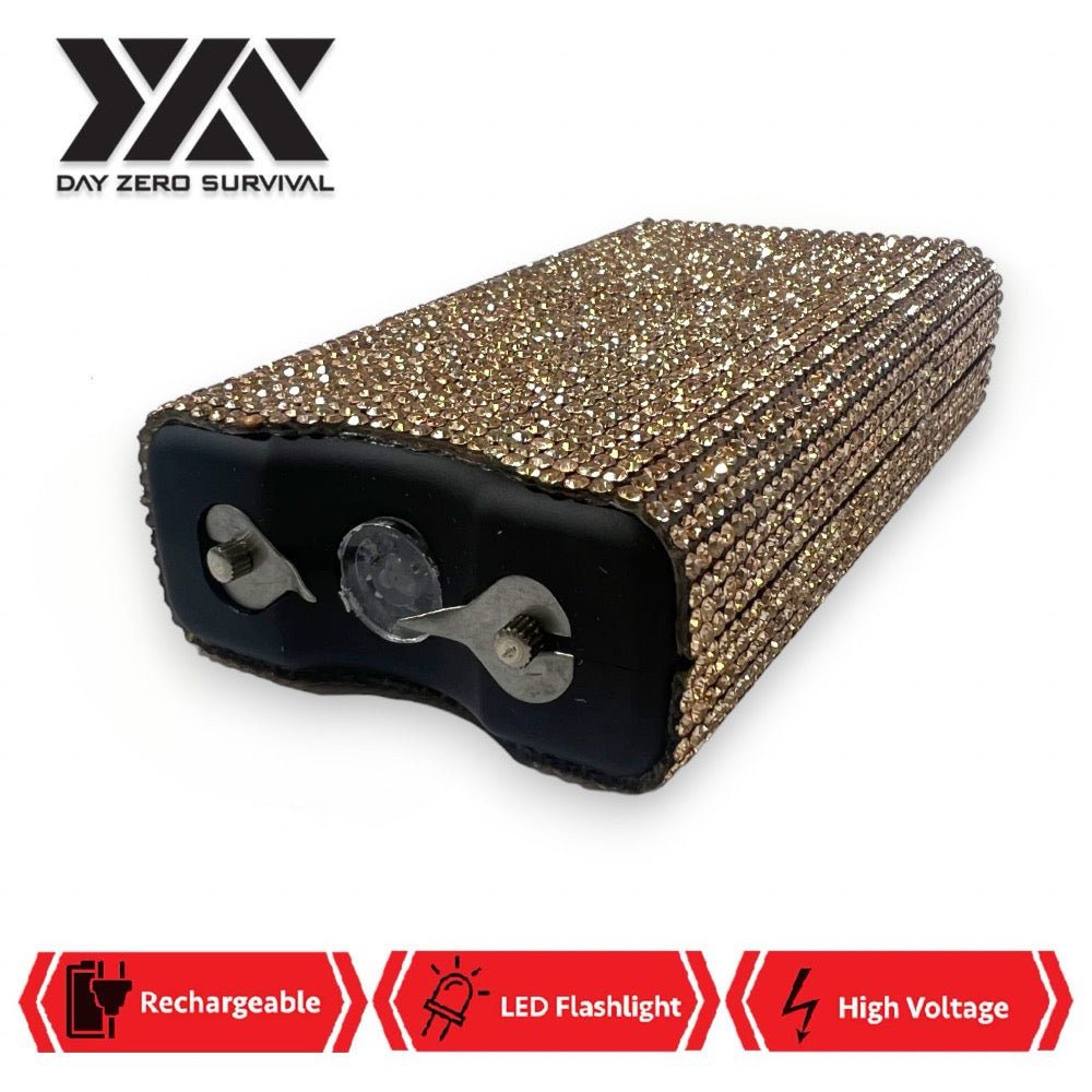 Golden Rhinestone DZS 10 Million Volt Self Defense Bling Stun Gun - TOPHATTER'S ARMORY DEALS