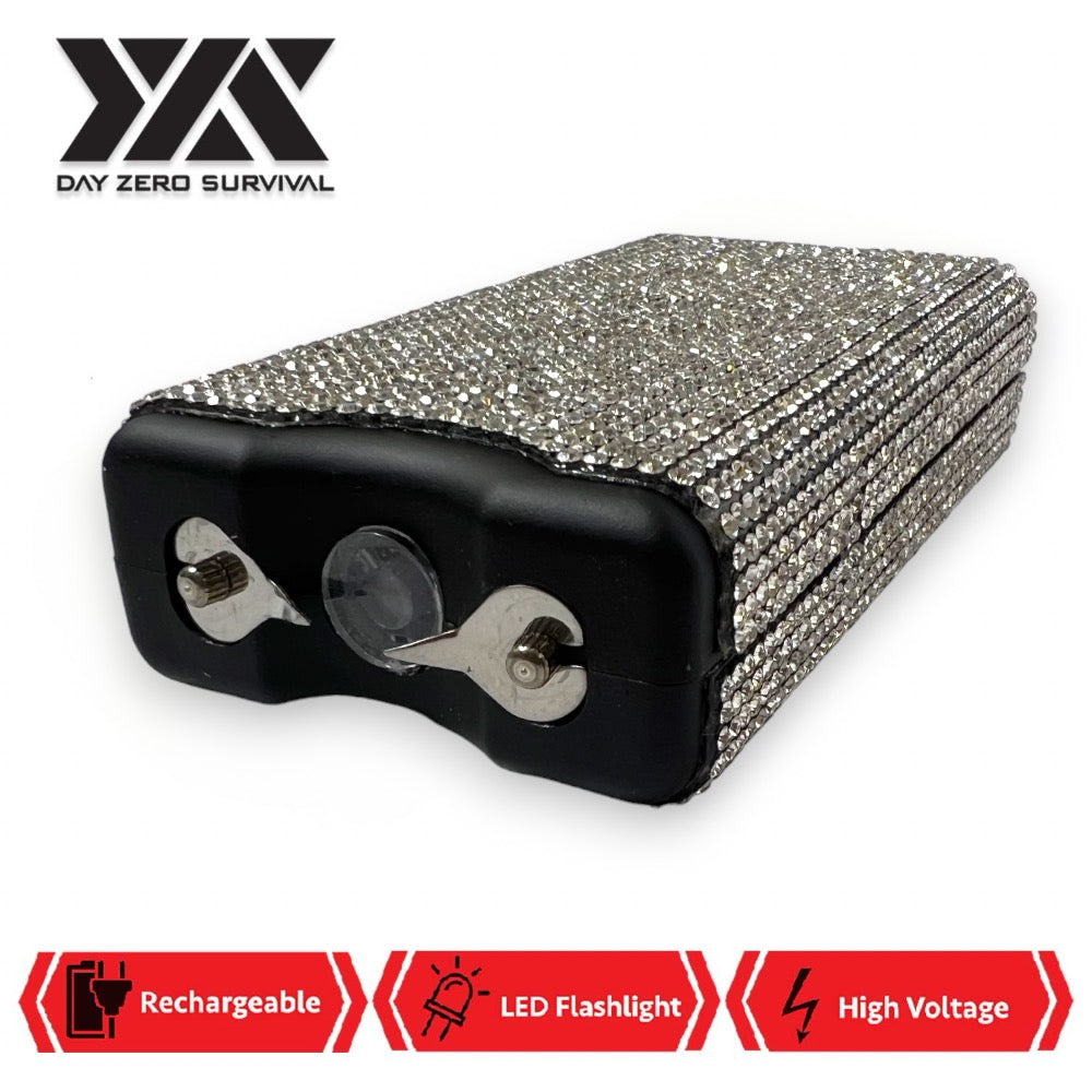 Silver Rhinestone DZS 10 Million Volt Self Defense Bling Stun Gun - TOPHATTER'S ARMORY DEALS