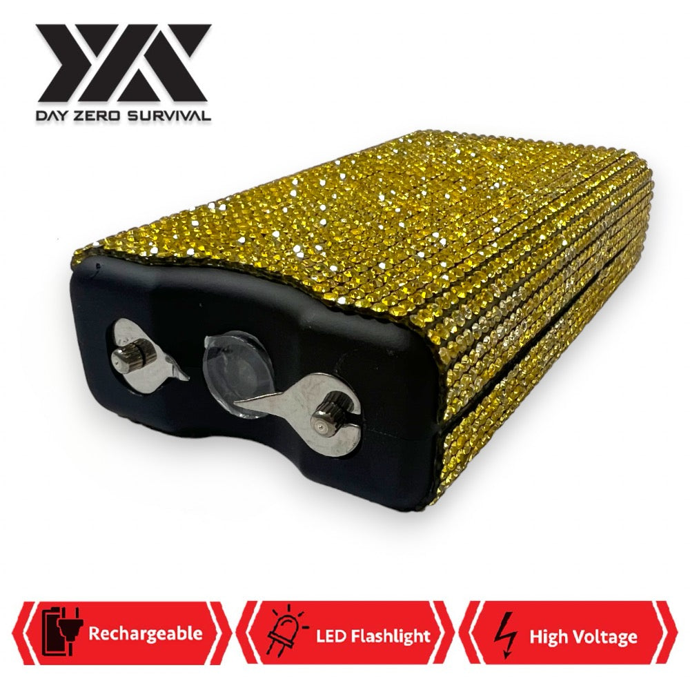 Yellow Rhinestone DZS 10 Million Volt Self Defense Bling Stun Gun - TOPHATTER'S ARMORY DEALS